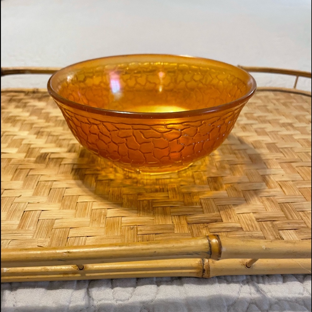Vintage Glass Marigold Orange Carnival Crackle Bowl amber serving kitchen dinner
